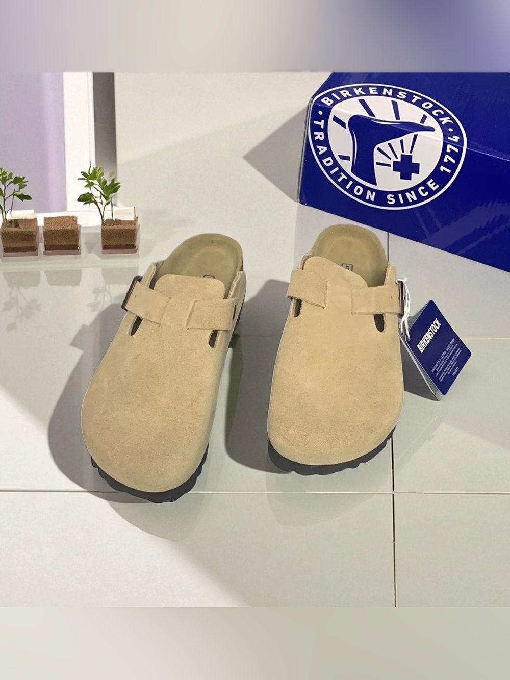 🌈Birkenstock Cream Suede Narrow Boston-Style Clog